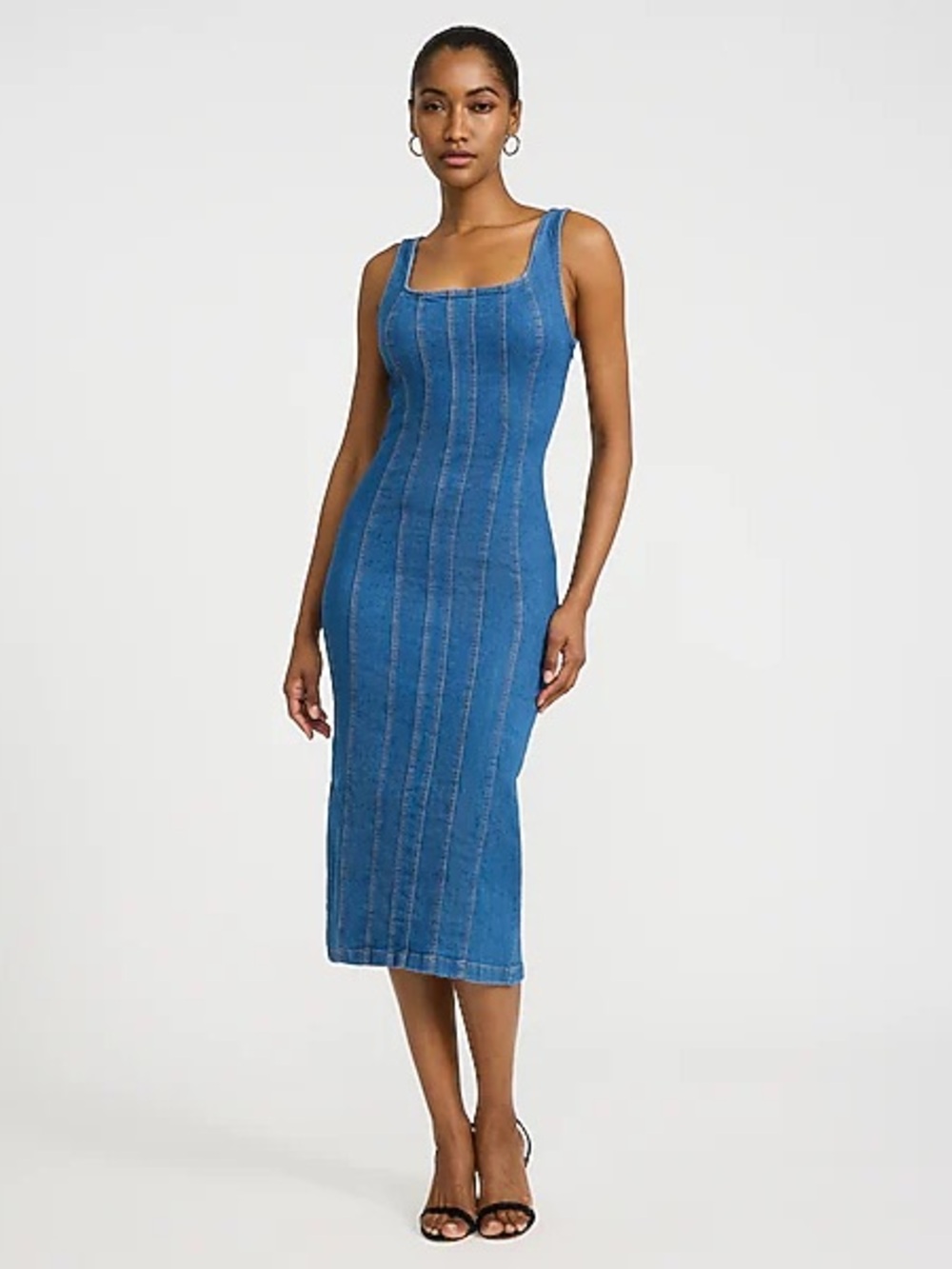 EXPRESS: Denim Scoop-Neck Midi Sheath Dress